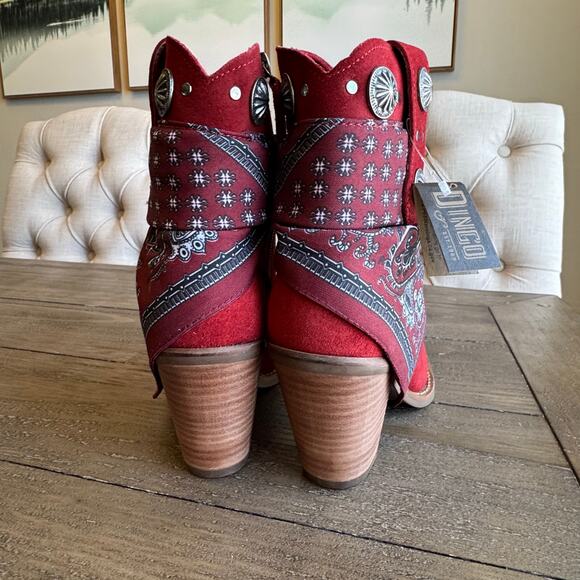 Dingo Red Ankle Boots with Bandana Detail - Picture 5 of 14